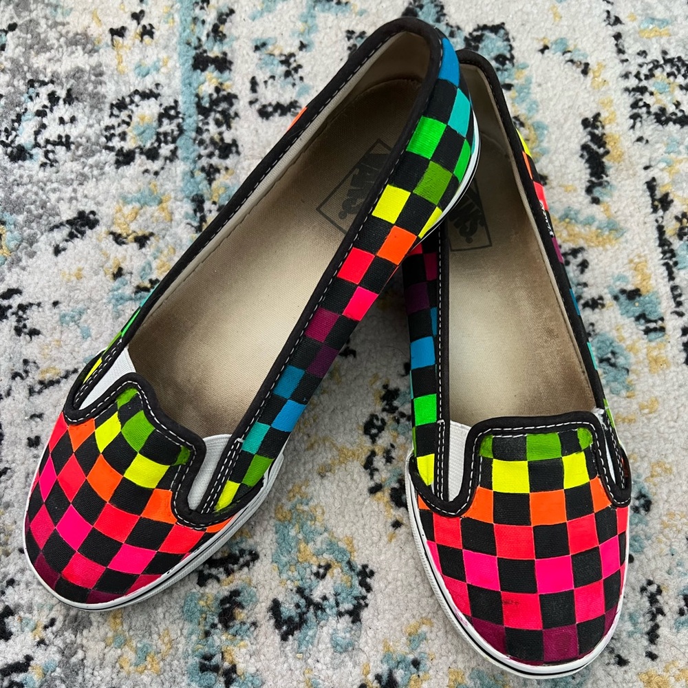Fun hand painted rainbow slip on vans